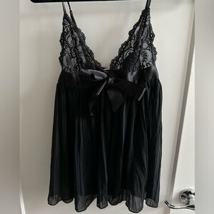 Victoria's Secret Black Lace & Chiffon Chemise with Satin Bow